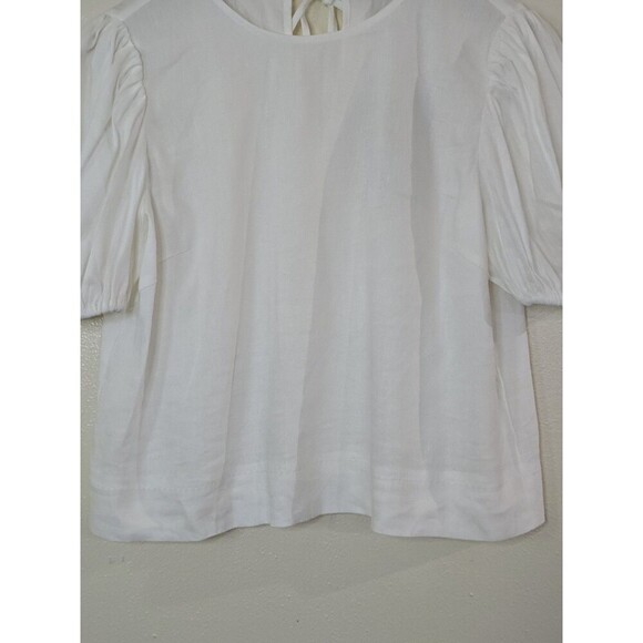 Antonio Melani White Woven Allison Blouse Womens Size Small Puff Sleeve Linen - Picture 4 of 9